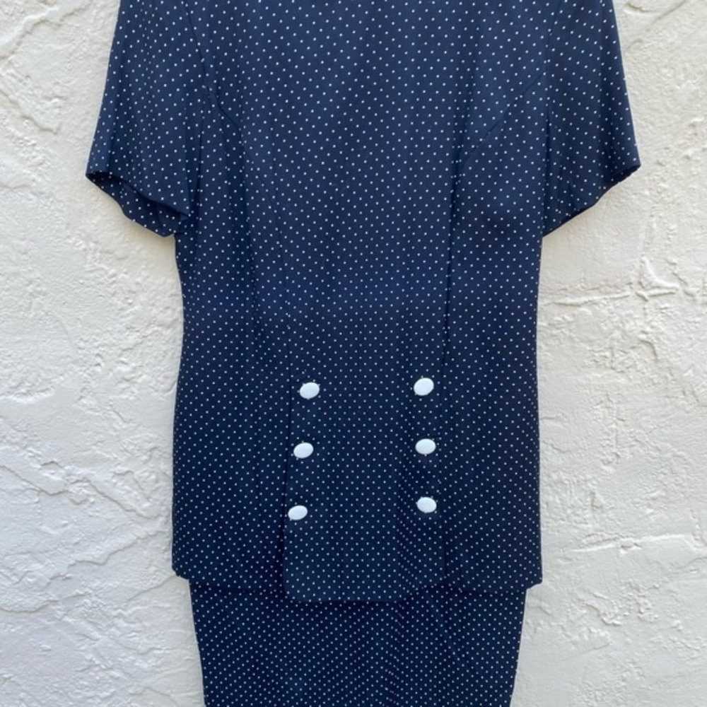 80s vintage navy blue power dress - image 2