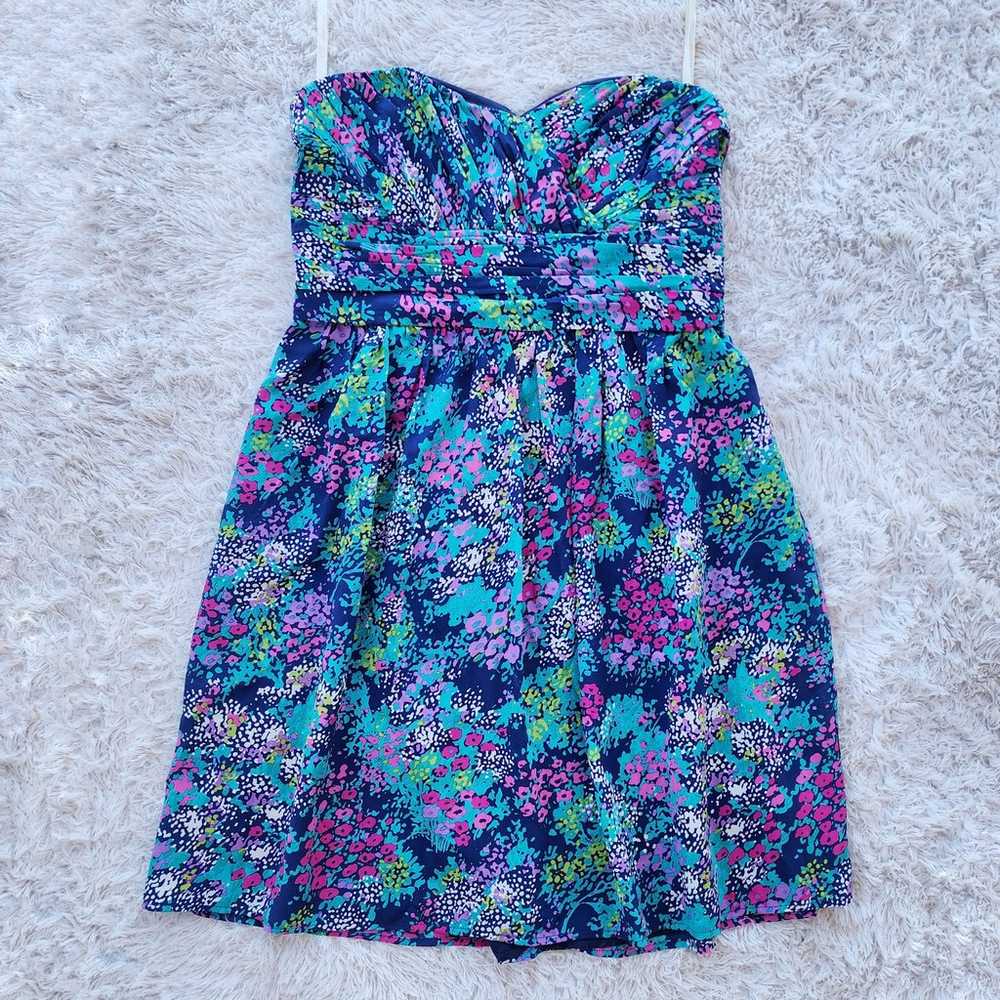 Shoshanna Silk Blue Floral Strapless Mini Dress - image 1