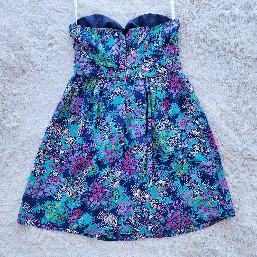 Shoshanna Silk Blue Floral Strapless Mini Dress - image 5