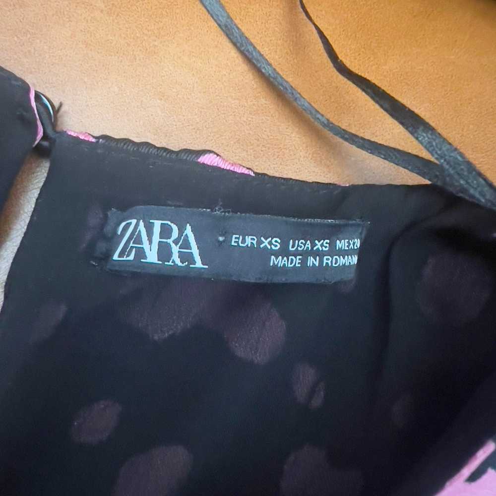 Zara Woman's Black Pink Satin Printed Prairie Max… - image 4