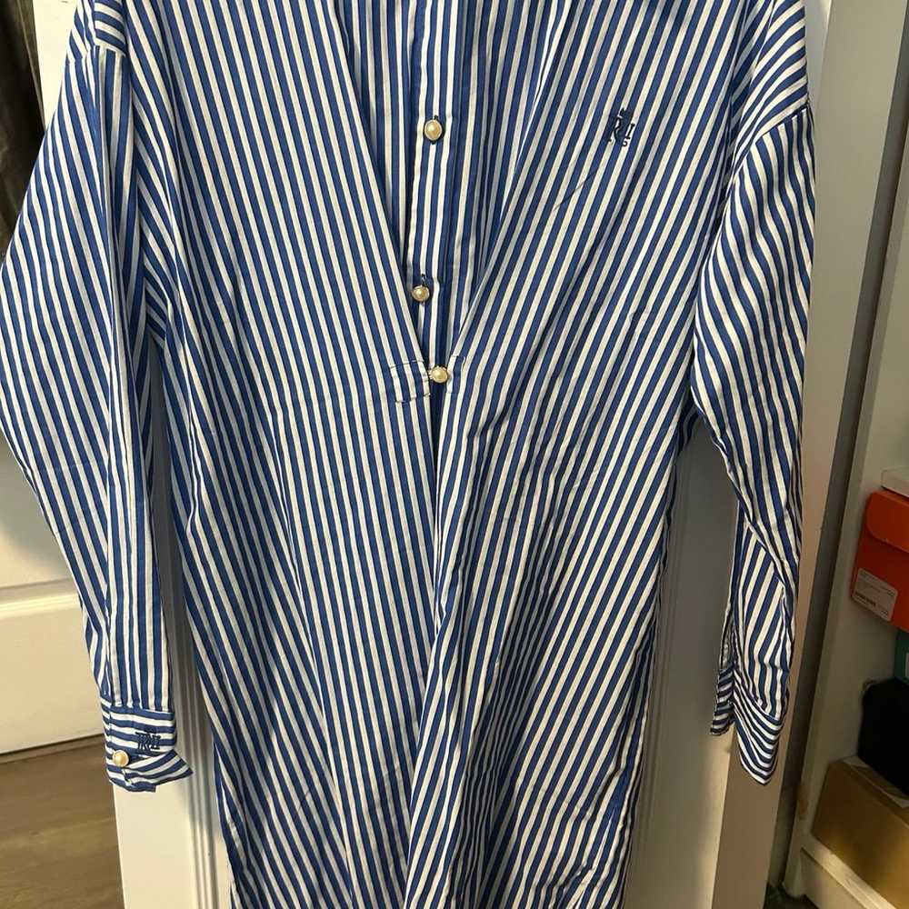 River island stripe nipped mini shirt dress blue … - image 5