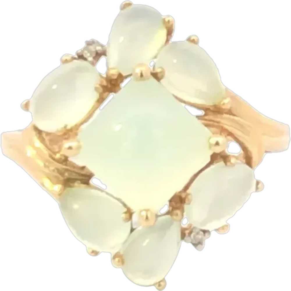 14K Green Quartz Diamond Cocktail Statement Ring … - image 1