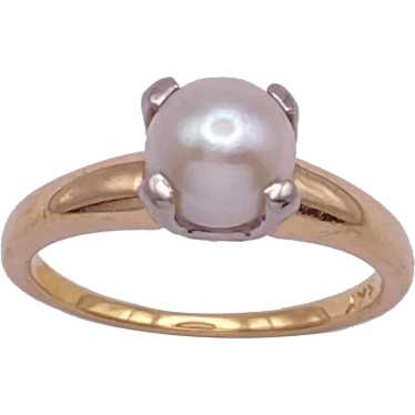 Classic Cultured Pearl Solitaire Ring 14K Two-Ton… - image 1
