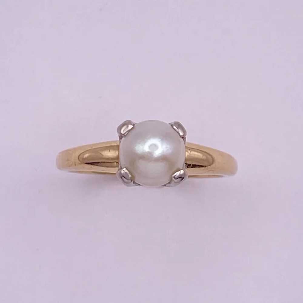 Classic Cultured Pearl Solitaire Ring 14K Two-Ton… - image 2