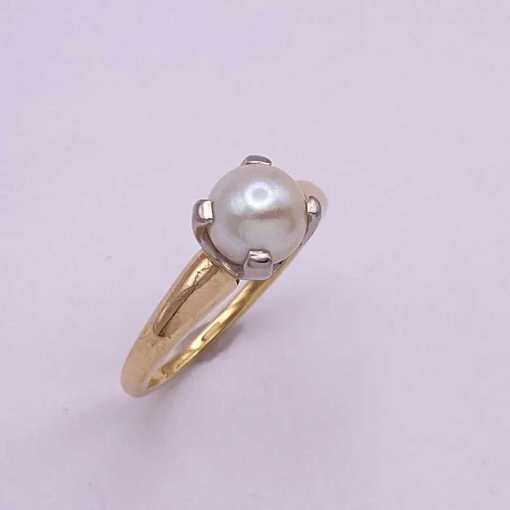 Classic Cultured Pearl Solitaire Ring 14K Two-Ton… - image 4