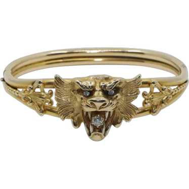Victorian 14K Gold Diamond Lion Bracelet