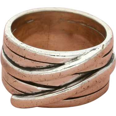 Sterling Silver Mens Chunky Striped Band Ring Siz… - image 1