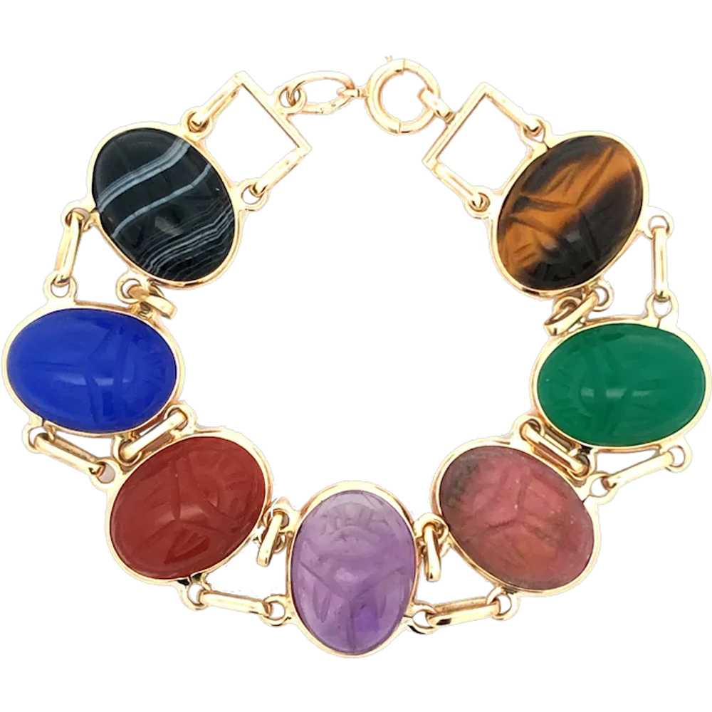 Vintage Multi Gemstone Scarab Bracelet in 14kt Go… - image 1
