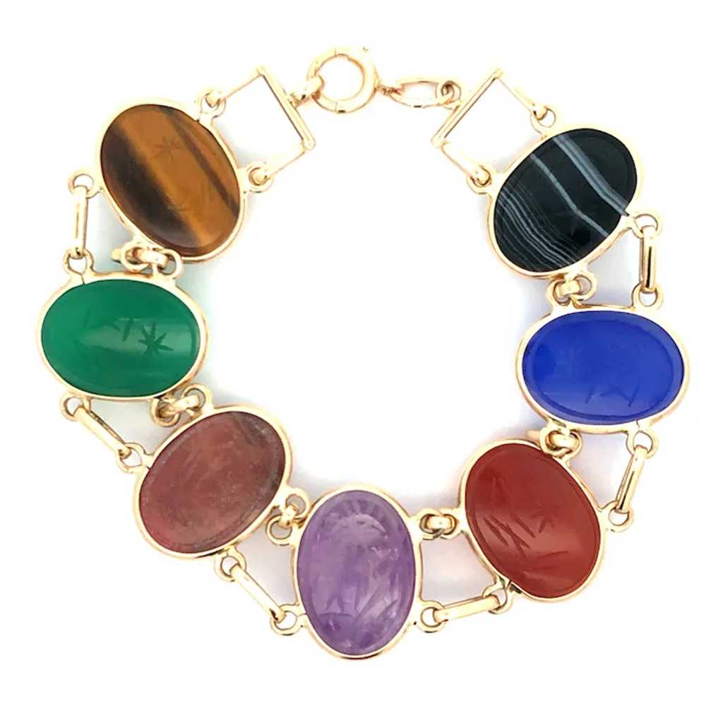 Vintage Multi Gemstone Scarab Bracelet in 14kt Go… - image 2