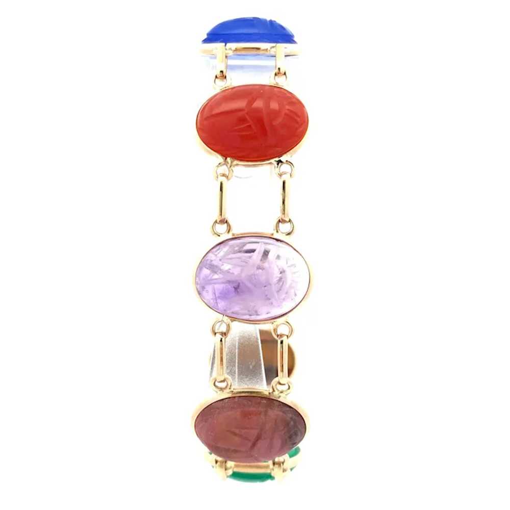 Vintage Multi Gemstone Scarab Bracelet in 14kt Go… - image 3