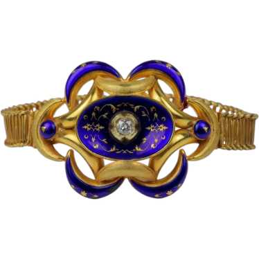 Antique 18K Gold Enamel Diamond Bracelet