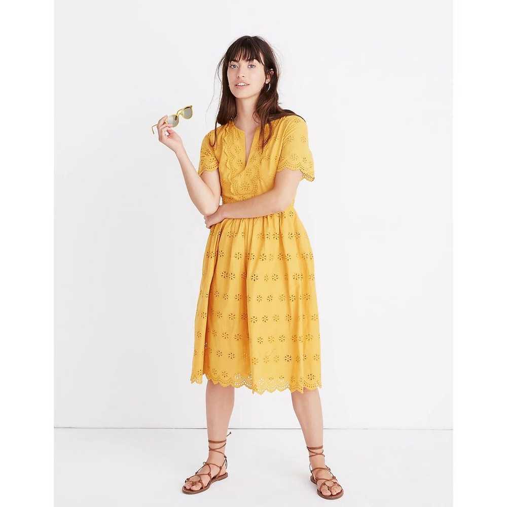 Madewell Mustard Yellow Scallped Eyelet Lined Mid… - image 11