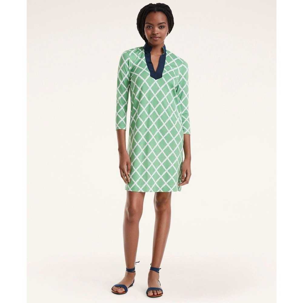 Brooks Brothers Ponte Mock Neck Printed Dress Gre… - image 1