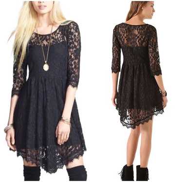 Free People Black Floral Mesh Lace 3/4 Sleeve Asy… - image 1