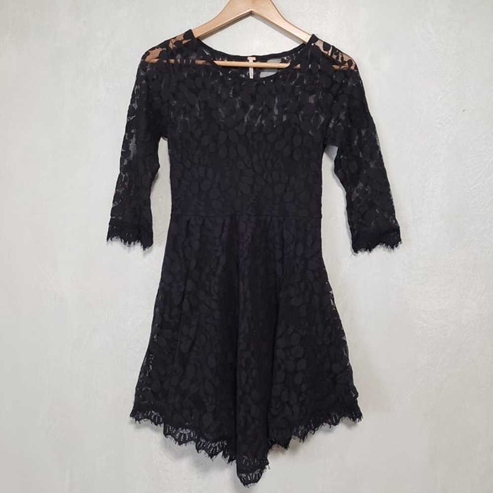 Free People Black Floral Mesh Lace 3/4 Sleeve Asy… - image 2