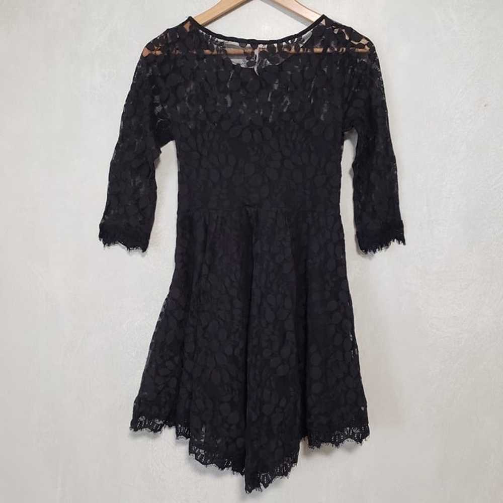 Free People Black Floral Mesh Lace 3/4 Sleeve Asy… - image 3