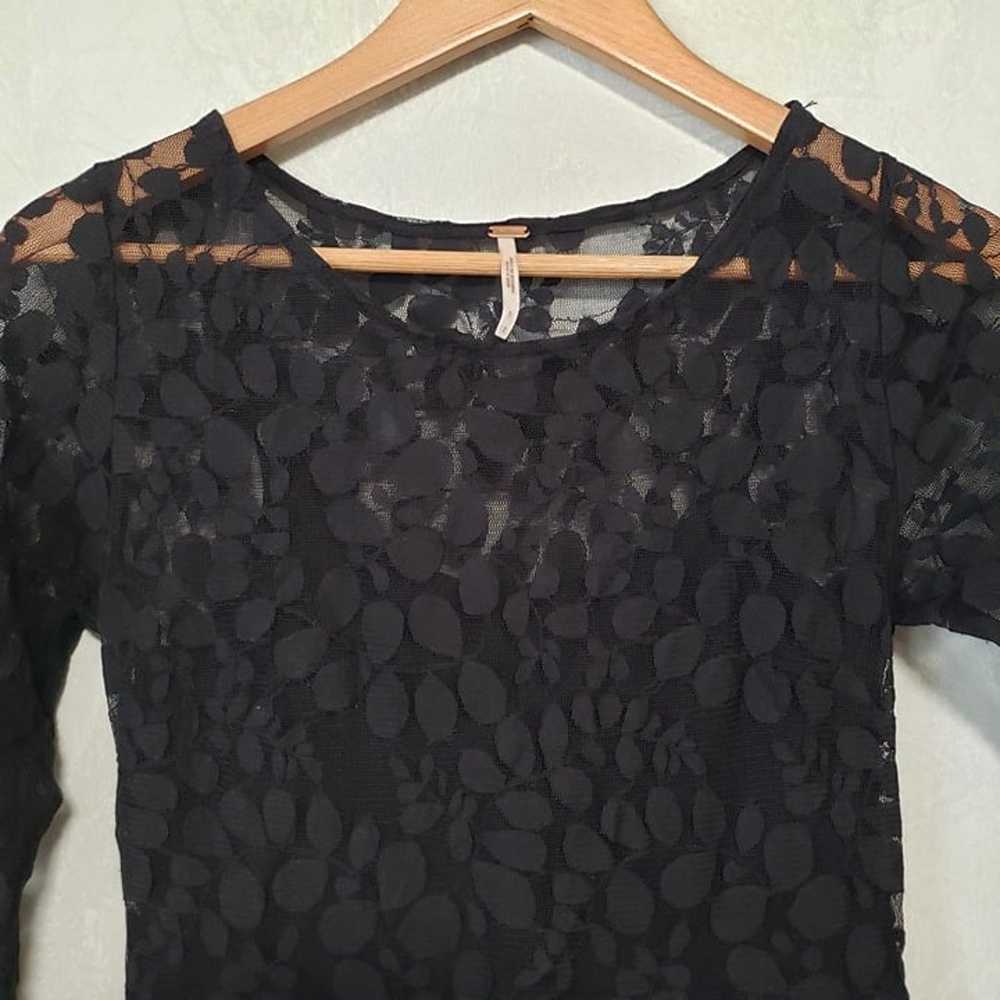 Free People Black Floral Mesh Lace 3/4 Sleeve Asy… - image 8