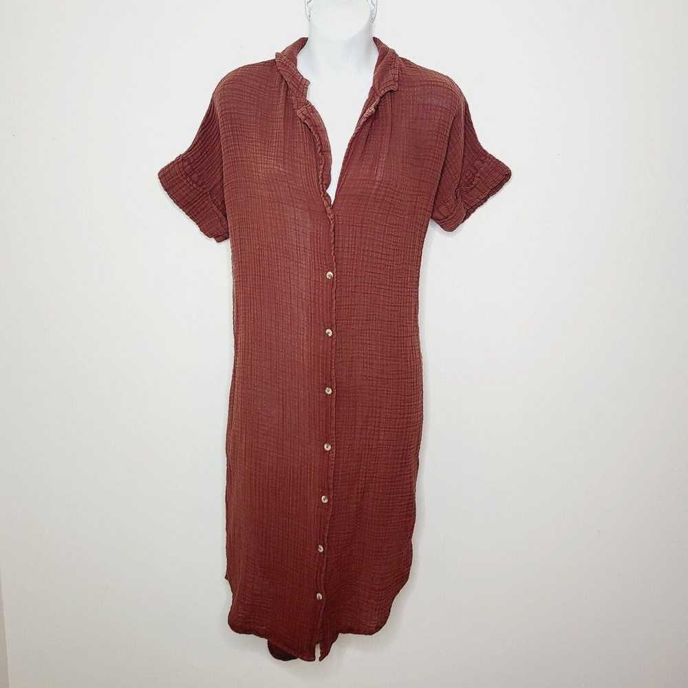 Anthropologie Midi Dress Small Brown Gauze Button… - image 2
