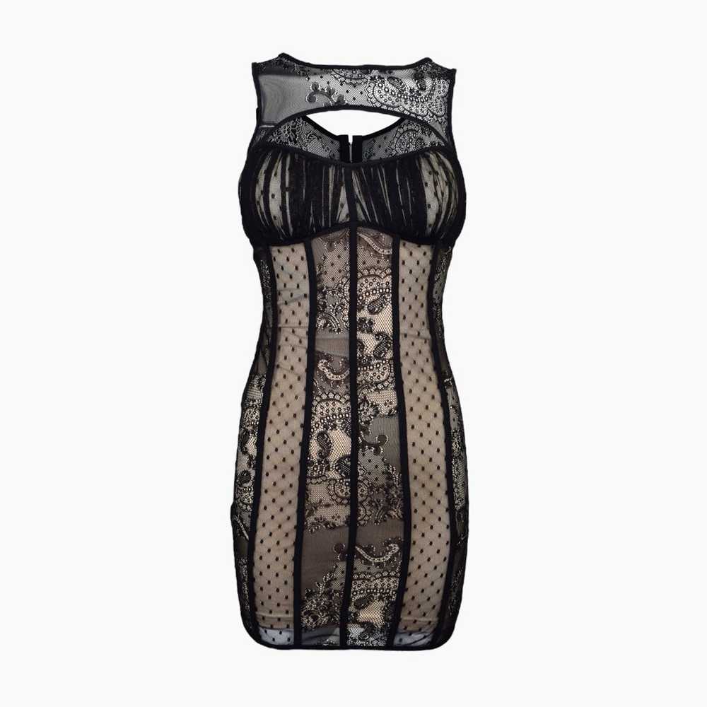 Bebe ✦ Black & Beige Lace Bodycon Dress - image 1