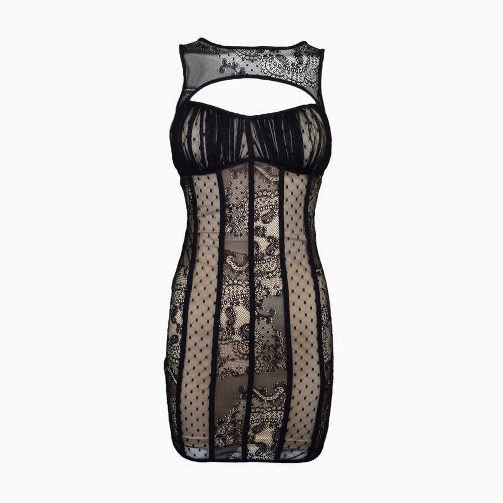 Bebe ✦ Black & Beige Lace Bodycon Dress - image 2