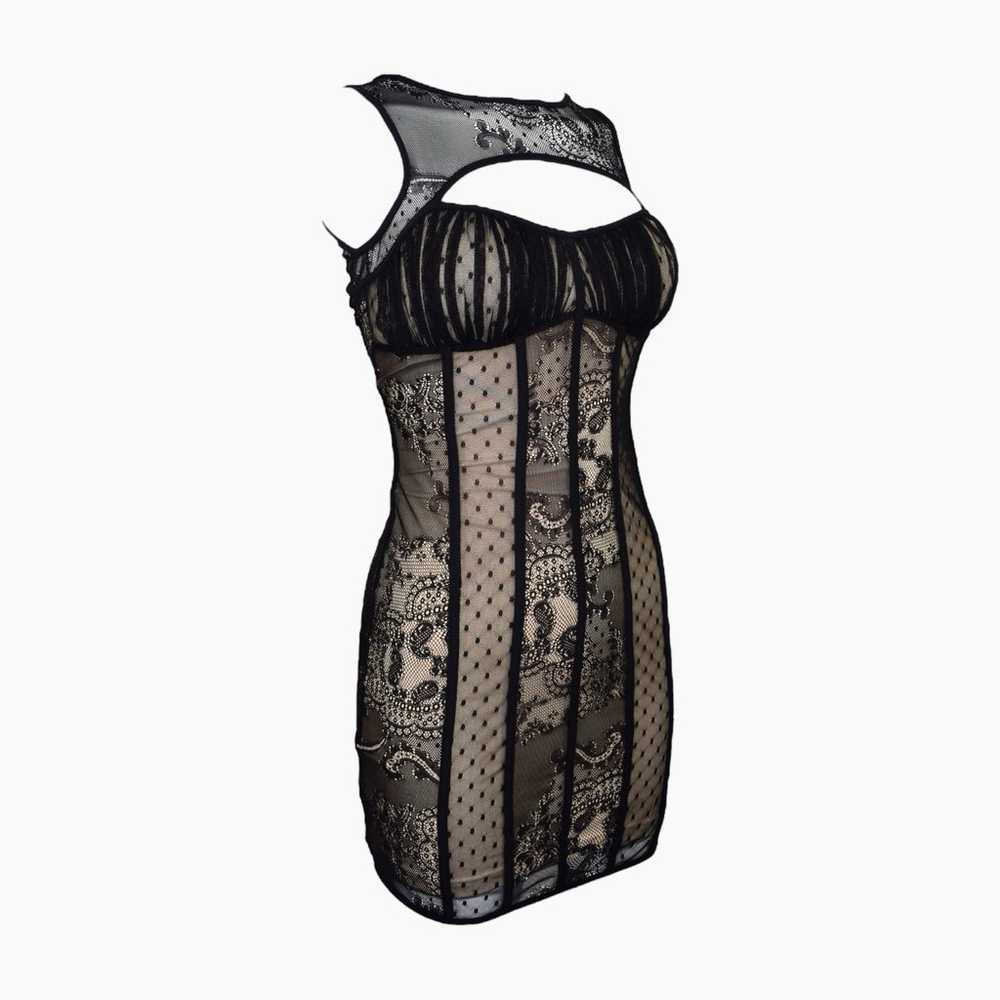Bebe ✦ Black & Beige Lace Bodycon Dress - image 4