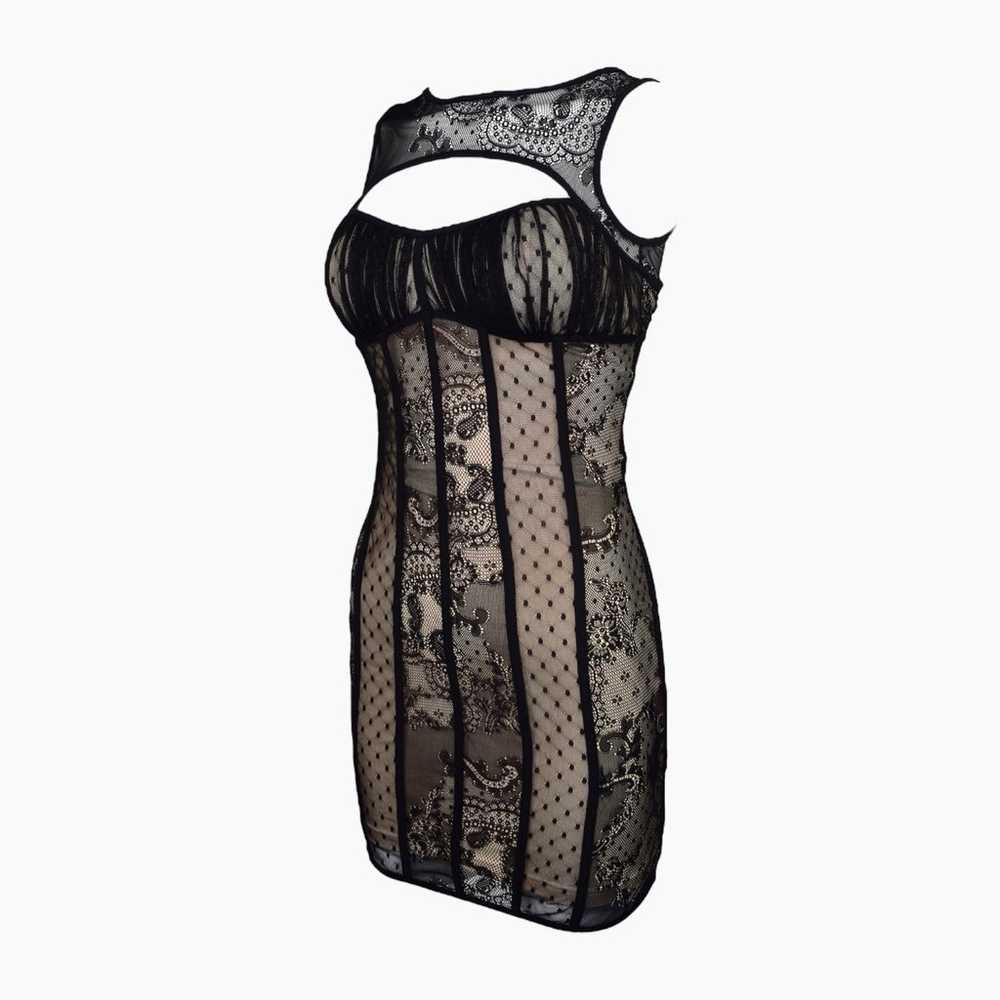 Bebe ✦ Black & Beige Lace Bodycon Dress - image 5
