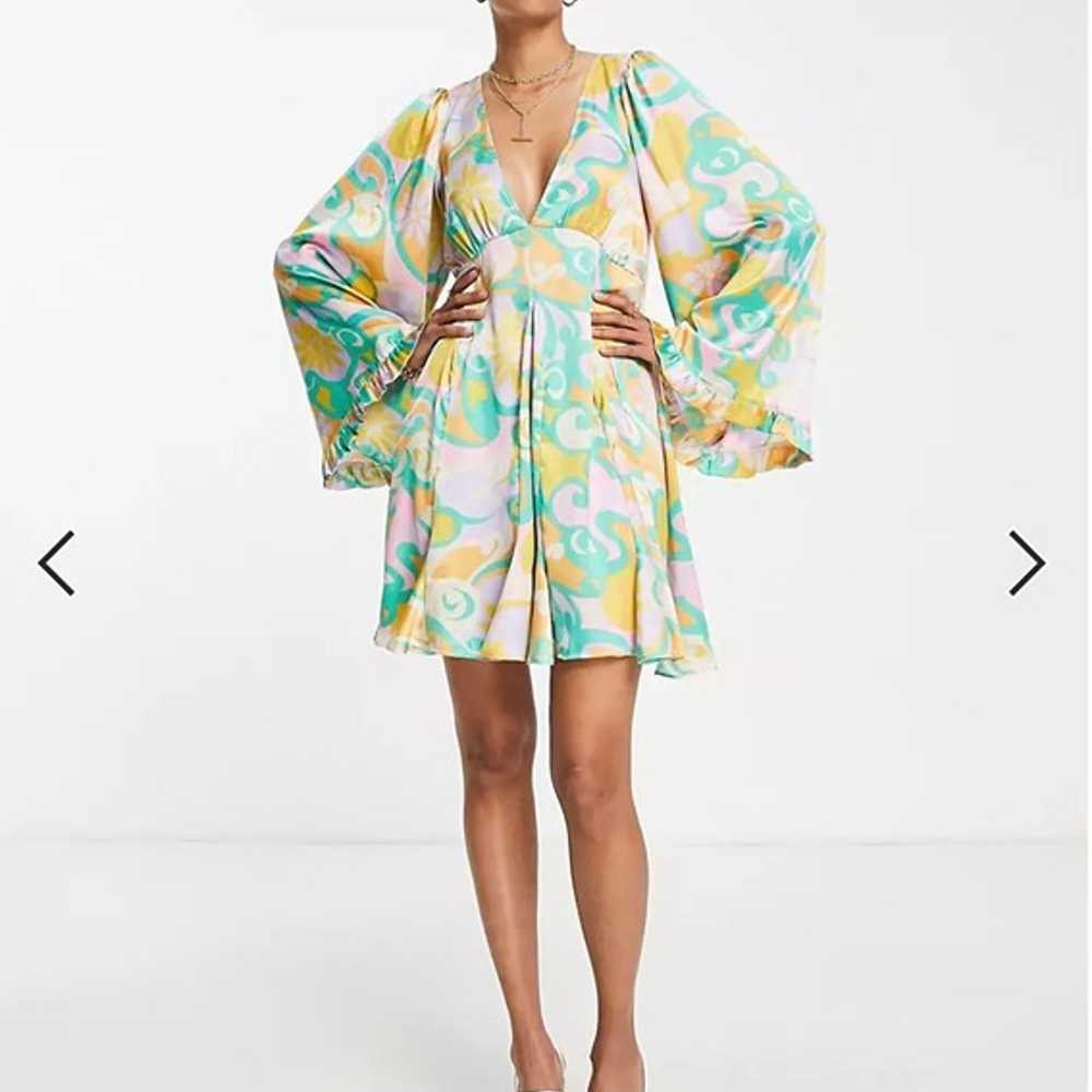 ASOS DESIGN mini smock dress with godets and flar… - image 2