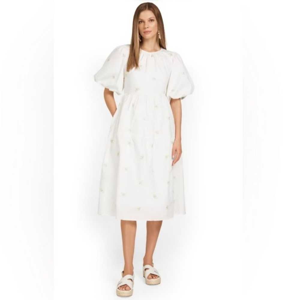 Moodie White Embroidered Poplin Midi Dress Puff S… - image 2