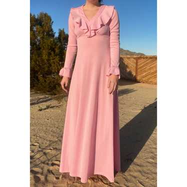 Vintage Western Ruffle Pink Long Sleeve Maxi Dress - image 1