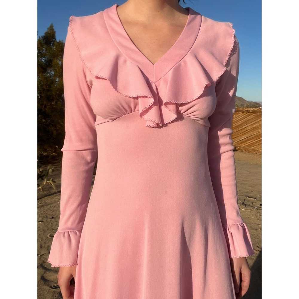 Vintage Western Ruffle Pink Long Sleeve Maxi Dress - image 3