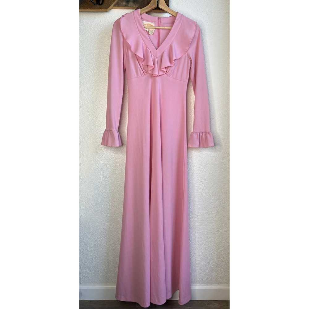 Vintage Western Ruffle Pink Long Sleeve Maxi Dress - image 5
