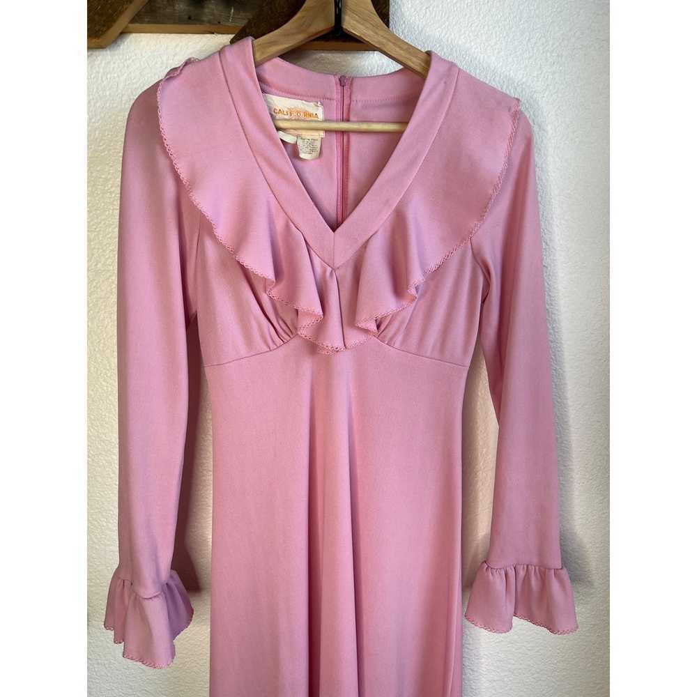 Vintage Western Ruffle Pink Long Sleeve Maxi Dress - image 6