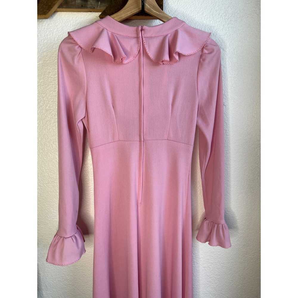Vintage Western Ruffle Pink Long Sleeve Maxi Dress - image 7