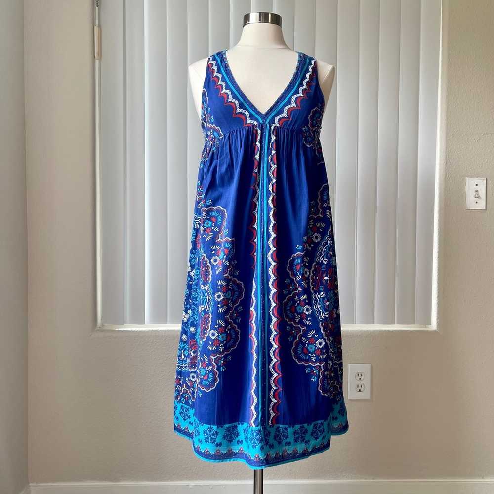 Blue V Neck Floral Cotton Girly Dress Sz: S/XS - image 1