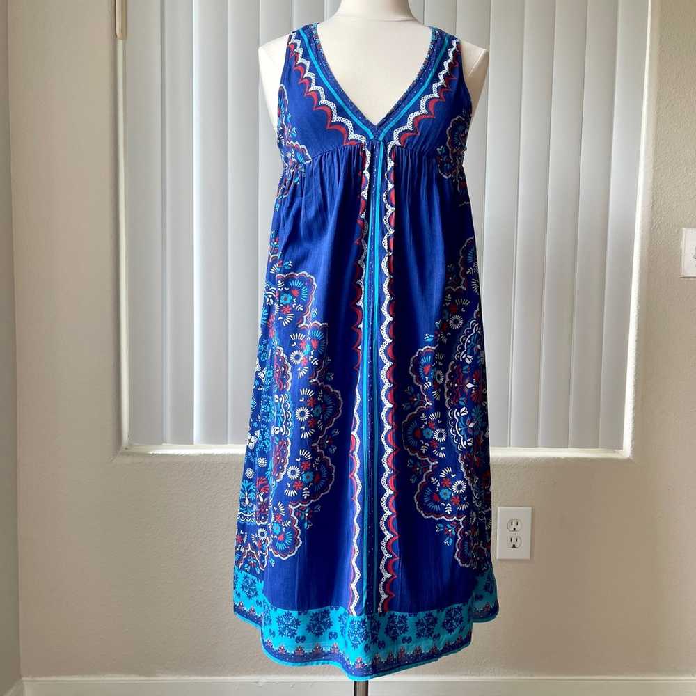 Blue V Neck Floral Cotton Girly Dress Sz: S/XS - image 2