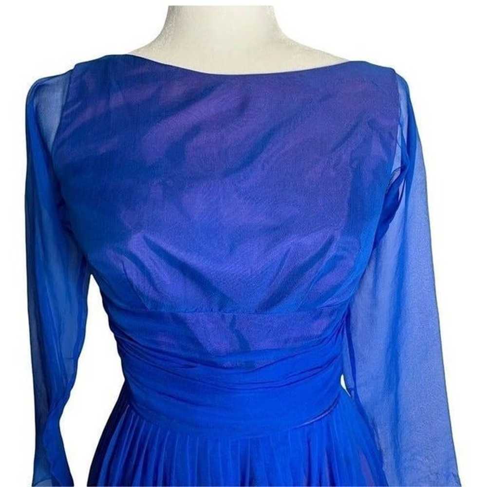 Vintage 50s Chiffon Swing Dress S Blue Long Sleev… - image 2