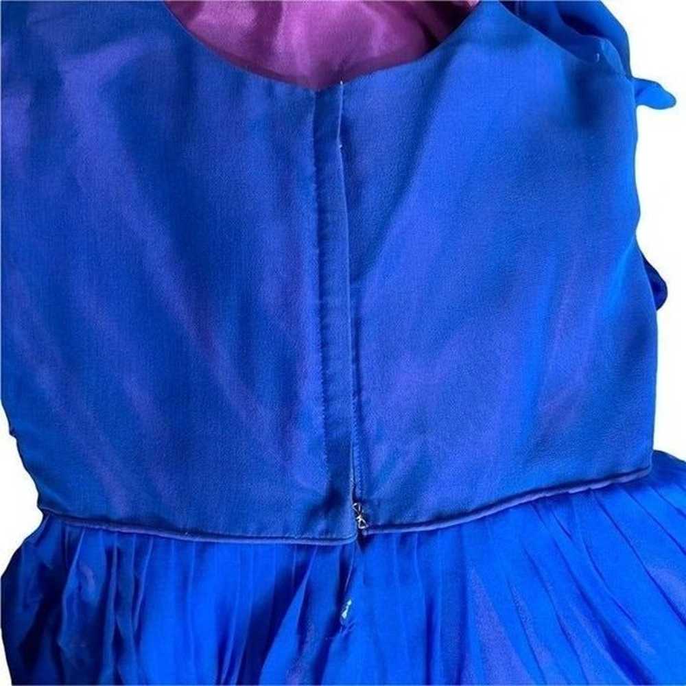 Vintage 50s Chiffon Swing Dress S Blue Long Sleev… - image 8