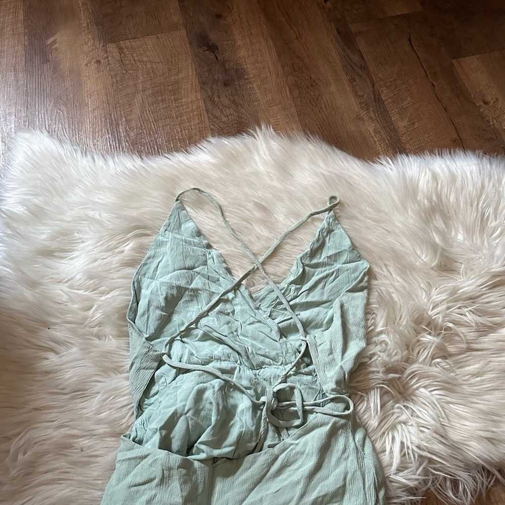LULU’S Cue The Chic Sage Green Faux Wrap Romper - image 3