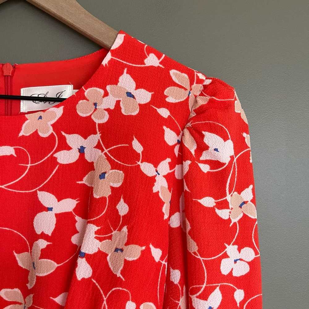 Eliza J Floral Long Sleeve Crepe Dress Size 6 Red… - image 10
