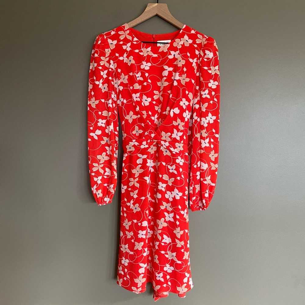 Eliza J Floral Long Sleeve Crepe Dress Size 6 Red… - image 3