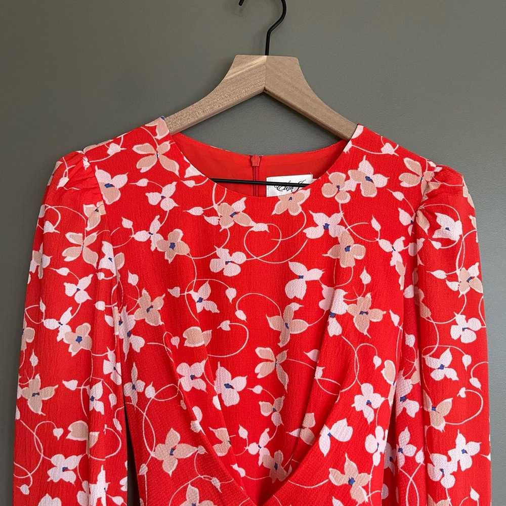 Eliza J Floral Long Sleeve Crepe Dress Size 6 Red… - image 4