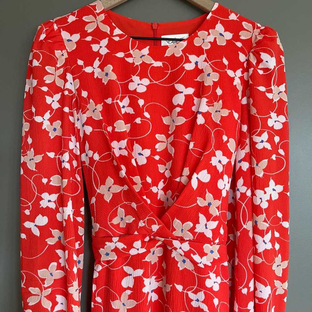Eliza J Floral Long Sleeve Crepe Dress Size 6 Red… - image 5