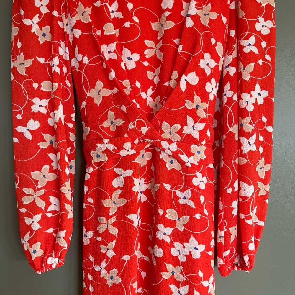 Eliza J Floral Long Sleeve Crepe Dress Size 6 Red… - image 6