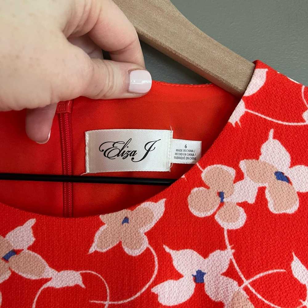 Eliza J Floral Long Sleeve Crepe Dress Size 6 Red… - image 8