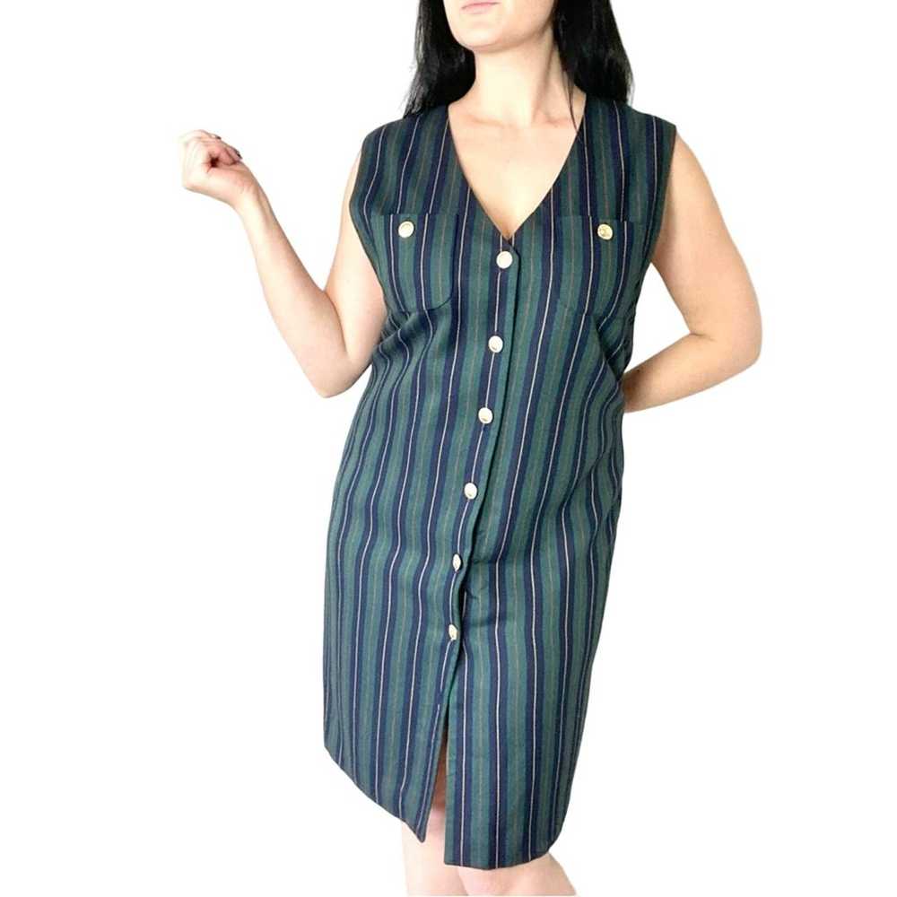 Talbots Vintage Sleeveless Striped Midi Dress Siz… - image 1