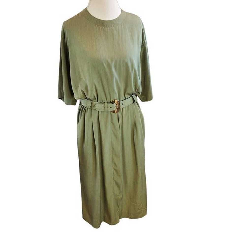Vintage 80s Sage Green Belted Casual Midi Blouson… - image 2