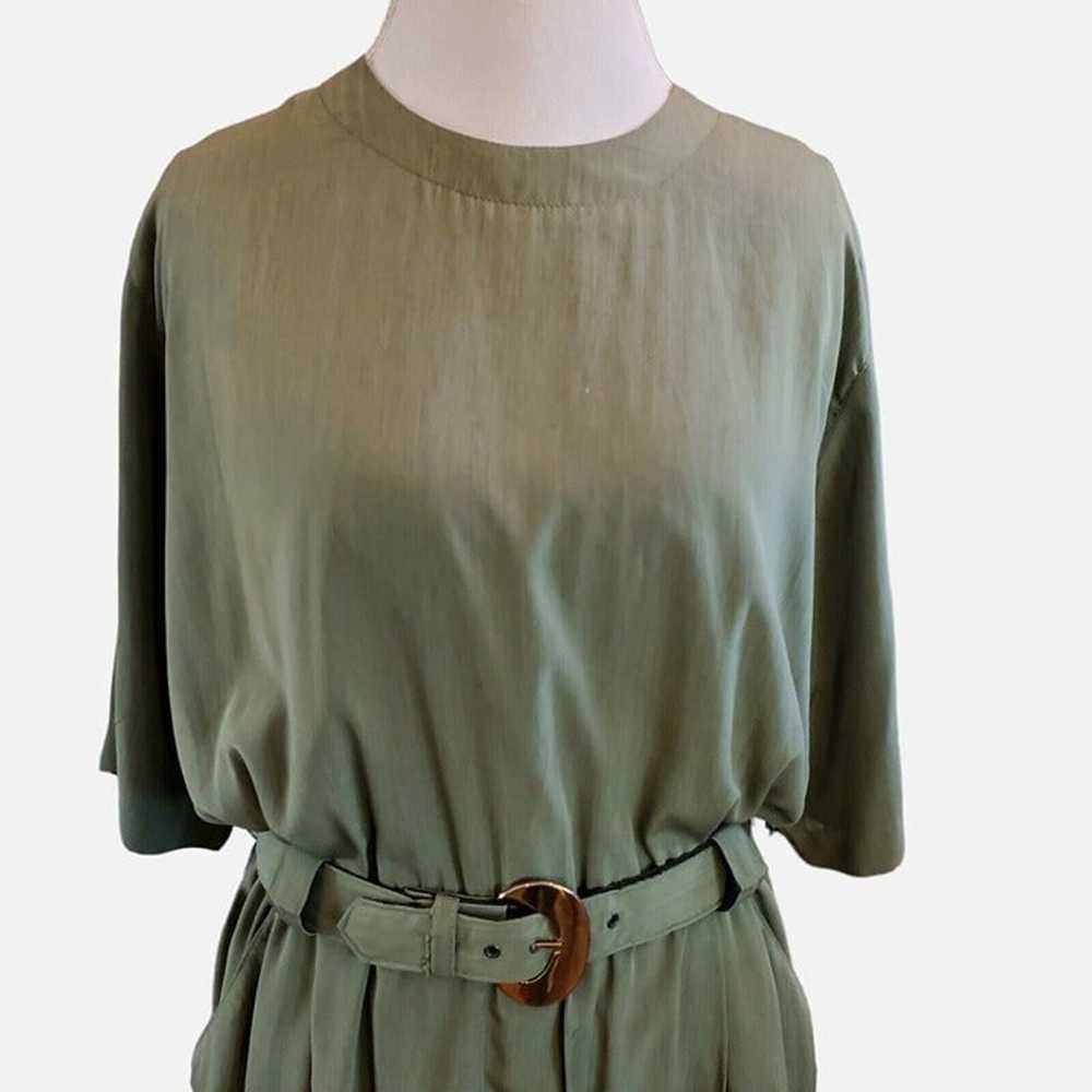 Vintage 80s Sage Green Belted Casual Midi Blouson… - image 3
