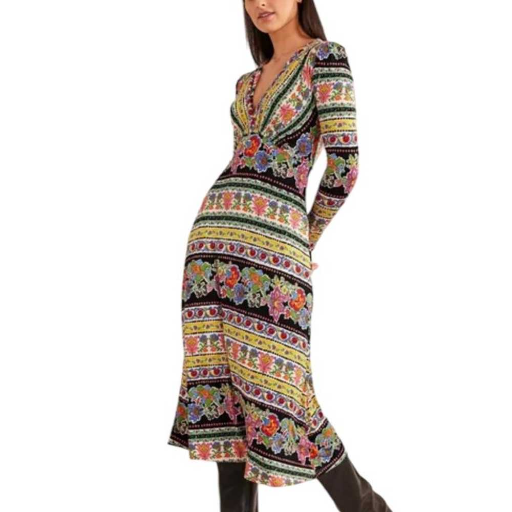 Boden V-Neck Jersey Midi Tea Dress Multi, Carnati… - image 1