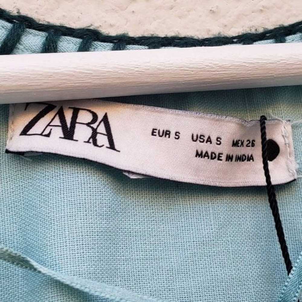ZARA Women's Short Sleeve Embroidered Belted Sage… - image 7