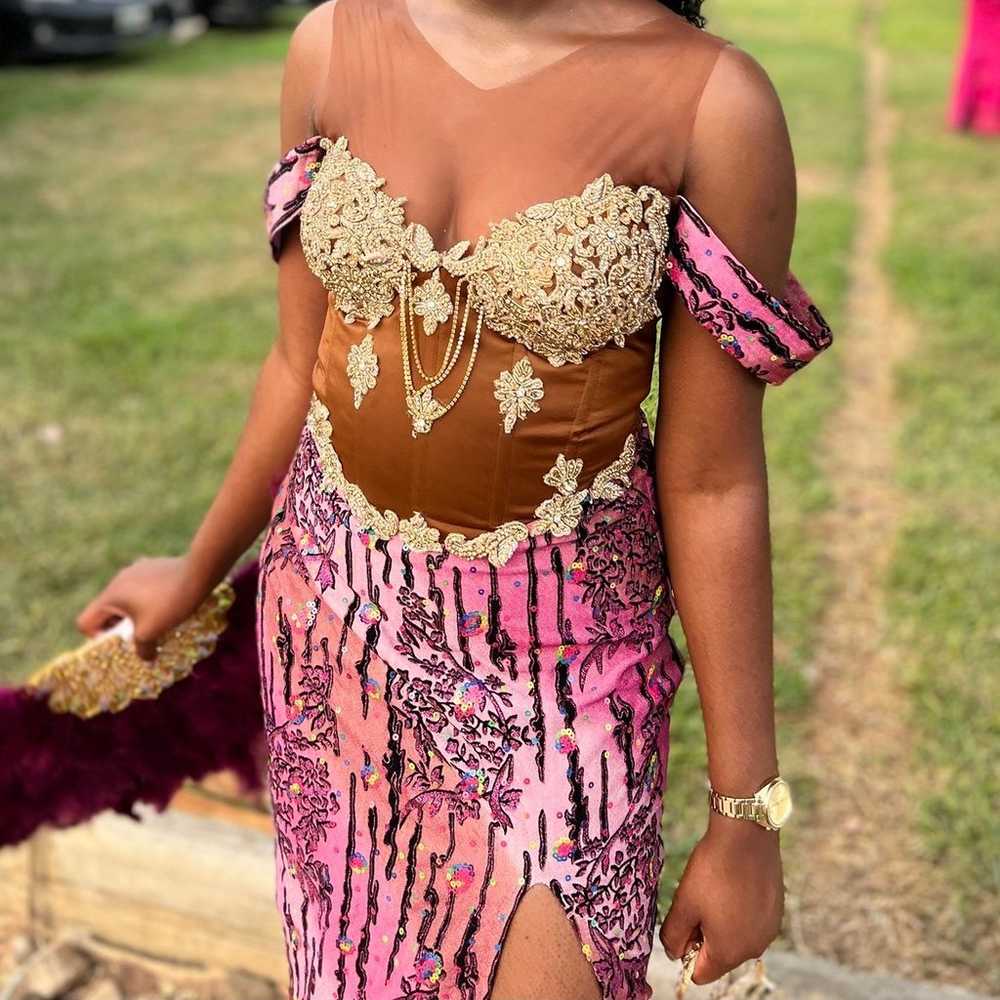 Beautiful Pink and Brown Long African Hand Beaded… - image 1
